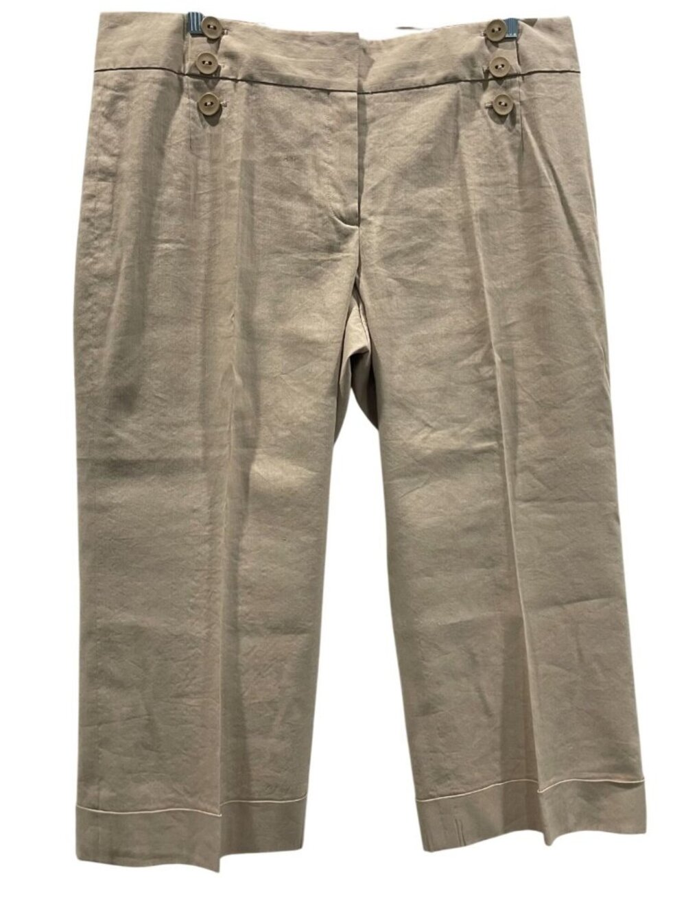 Classiques Entier Linen Capri Pants 14 Beige Wide Leg Sailor Granola Coastal
